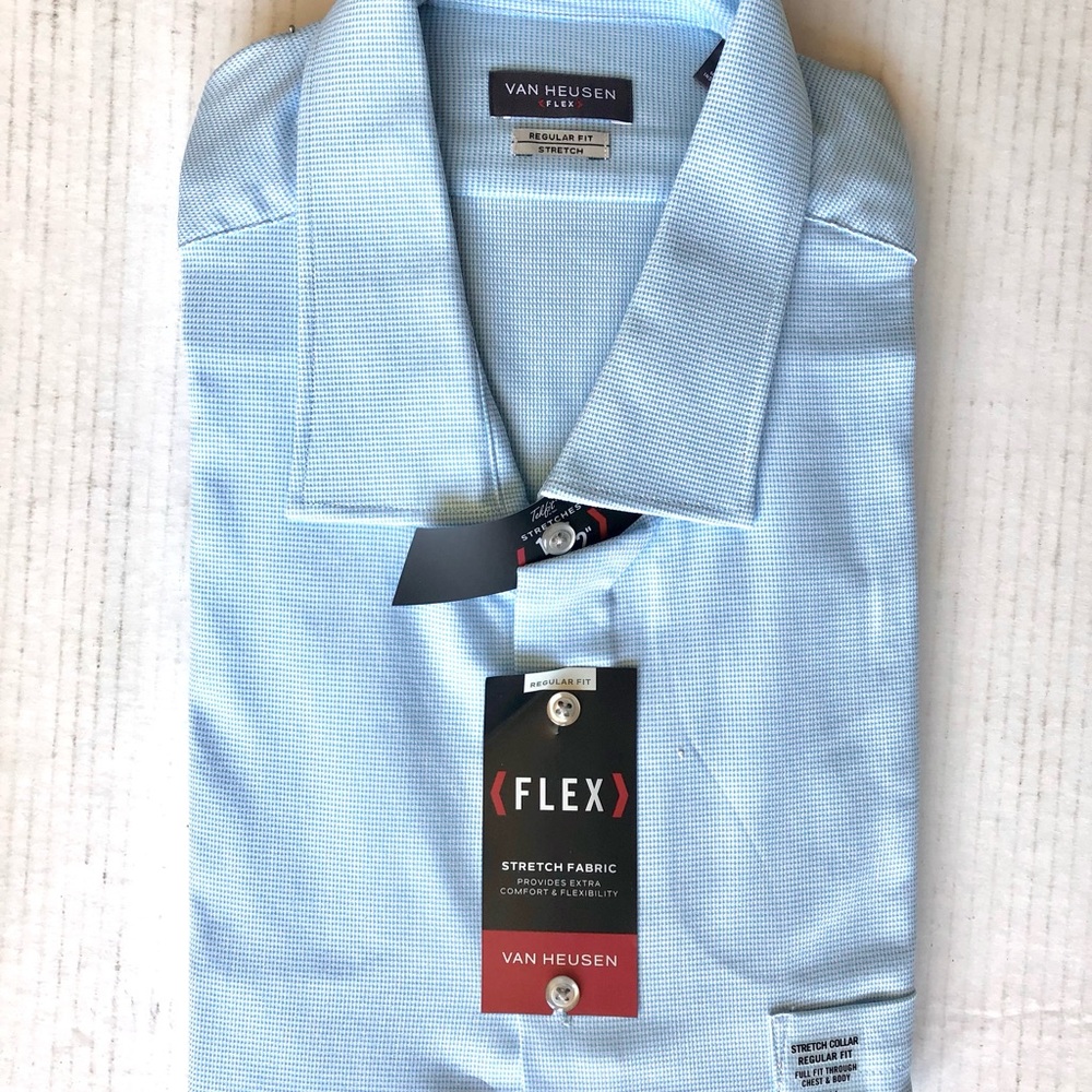 Van Heusen Men’s Flex Regular Fit Dress Shirt, Aqua, 2XL, 18 1/2- 34/35